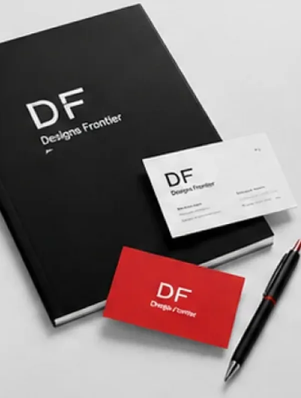 Designs Frontier stationery — a brand book, business cards and a branded pen