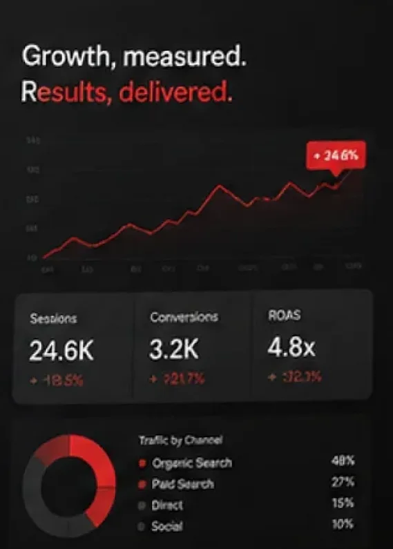 A campaign dashboard reporting sessions, conversions and return on ad spend
