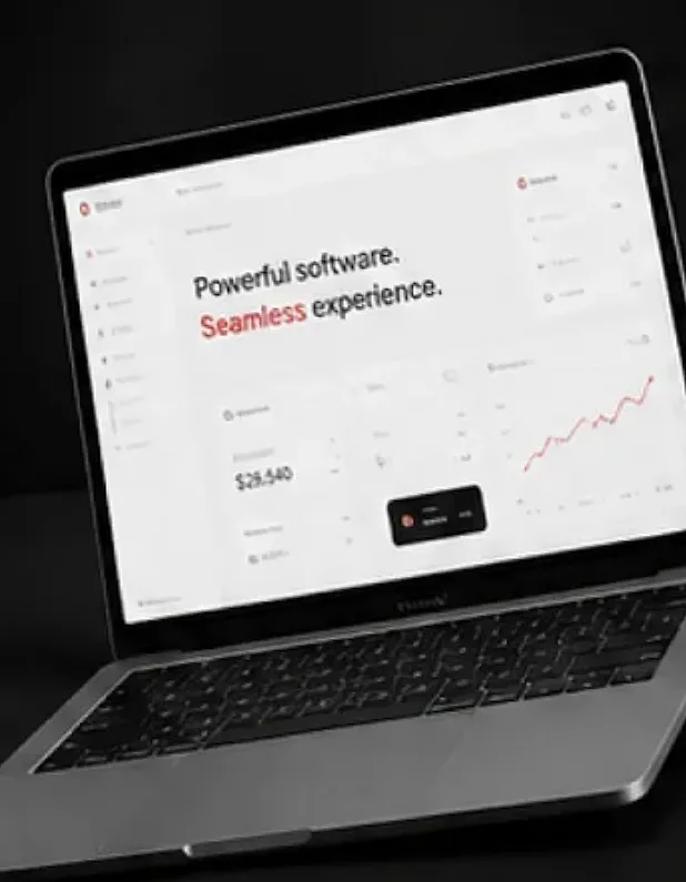 A software product dashboard open on a laptop, showing revenue and activity