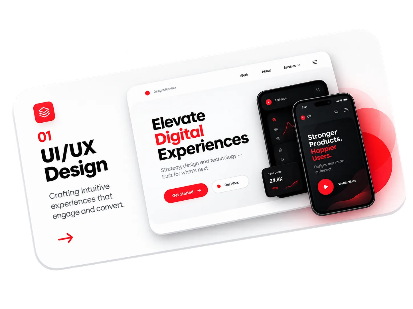 UI and UX design screens for a mobile product