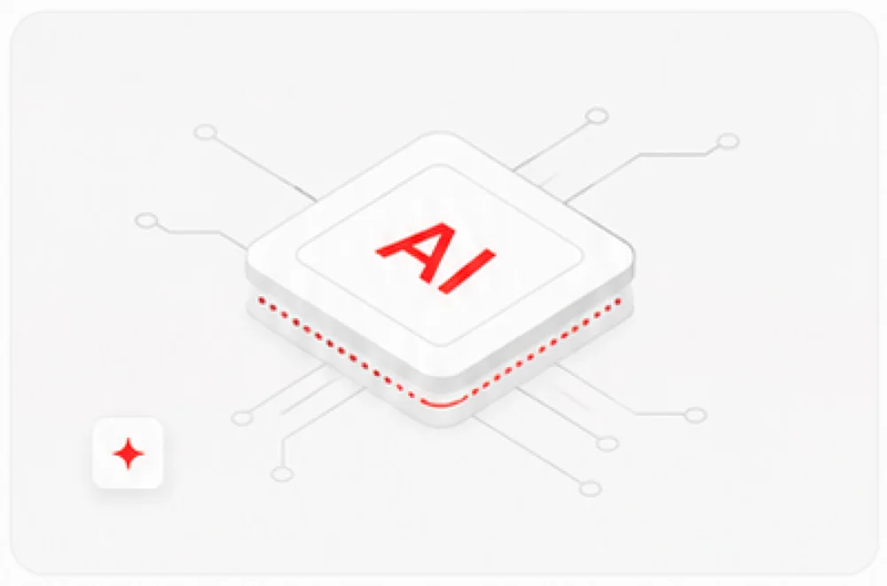 An isometric AI chip wired into a circuit network