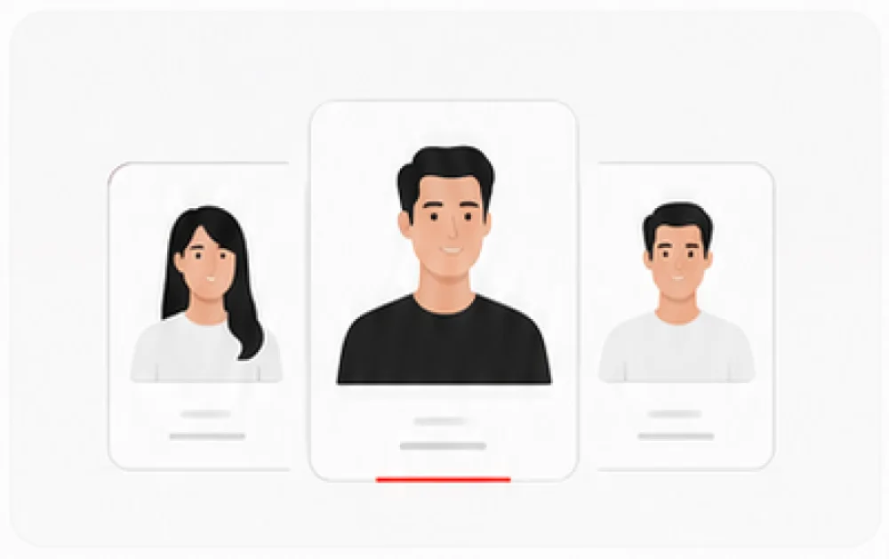 Three team member profile cards